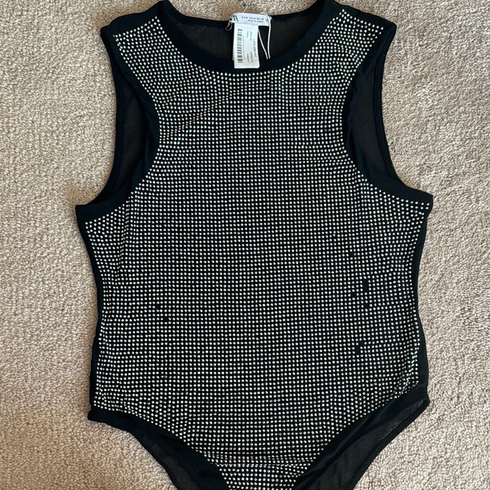 Zara Black & Silver rhinestone Bodysuit One Piece - Picture 3 of 8